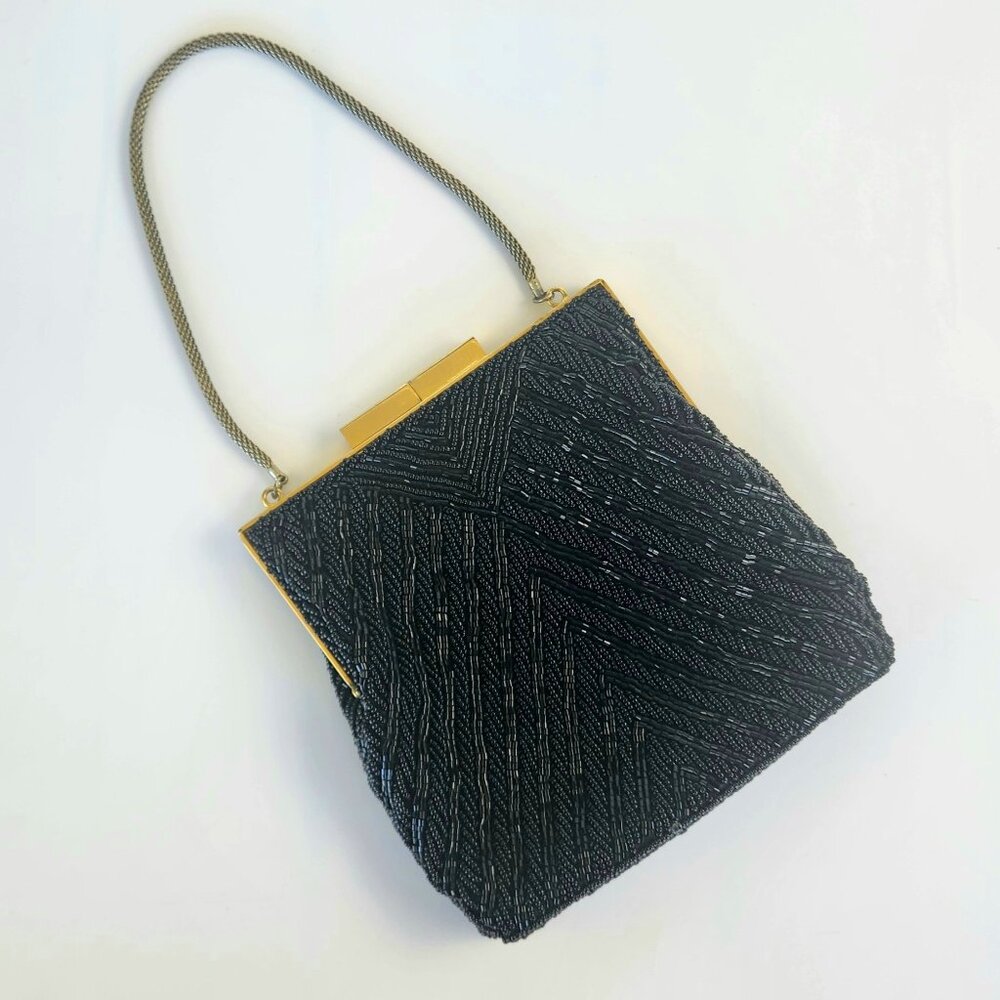 Vintage Early 1960's - Black Color - Beaded Purse - Made in HongKong